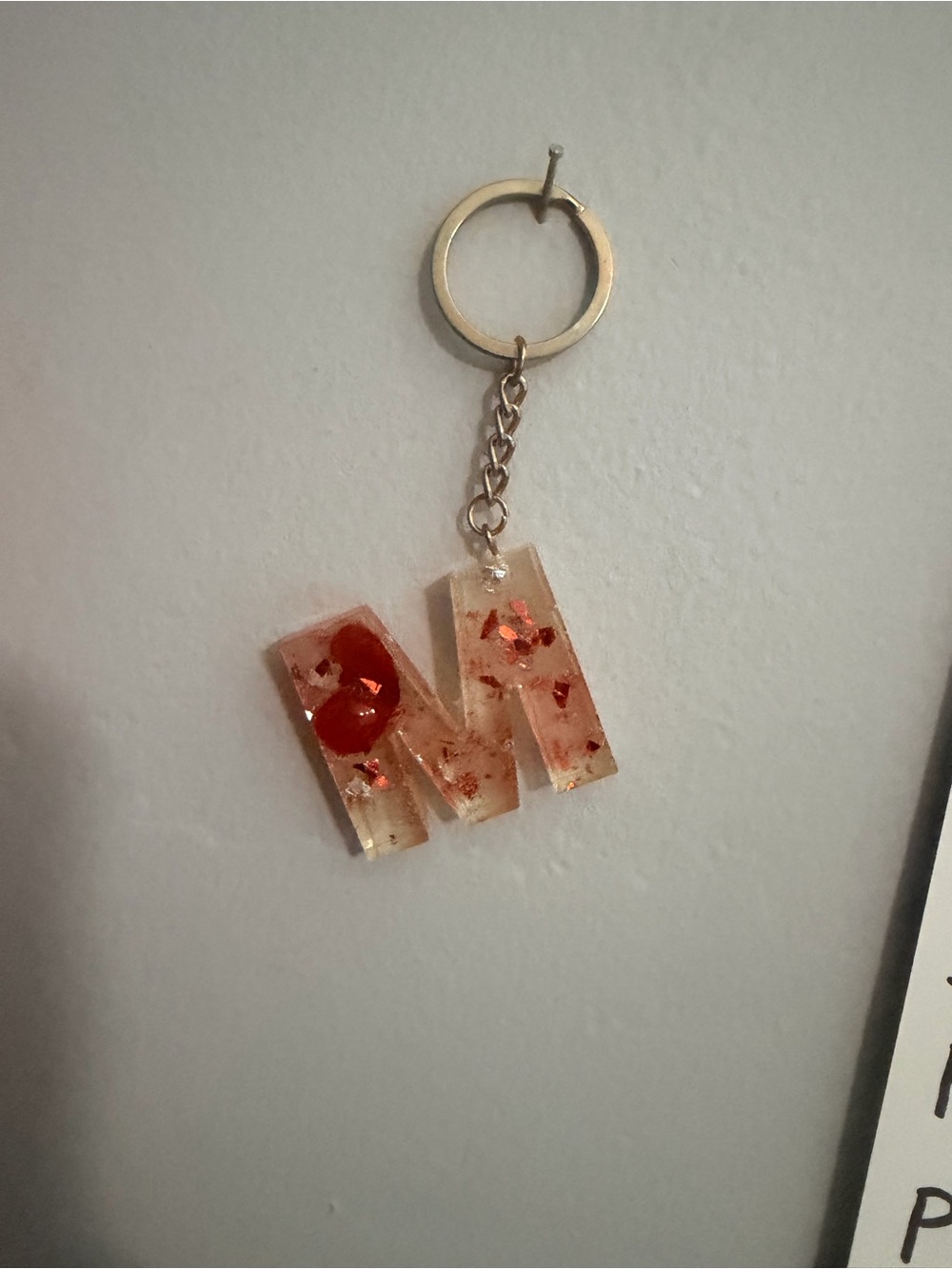 Resin Initial 'M' Keychain with Copper Flakes